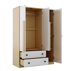 Bellemave® 3-Doors Wooden Rattan Wardrobe Storage with 2 Drawers