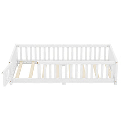 Bellemave® Twin Size Montessori Floor Bed with Safety Guardrails and Door