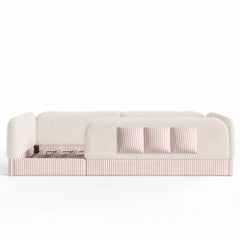 Bellemave® Kids Upholstered Floor Bed with Full Surround Safety Rails, Montessori Low Profile Bed with Teddy Fleece Frame & Side Storage Pocket