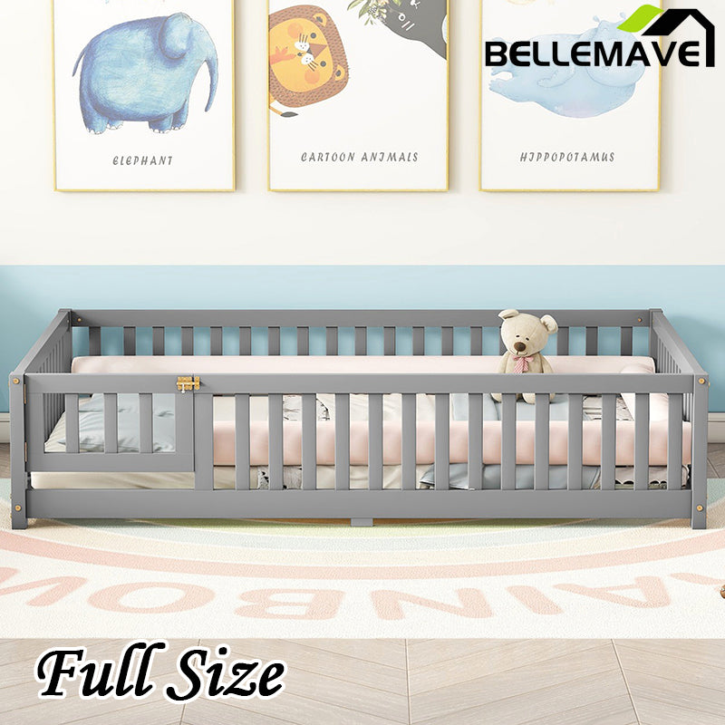 Bellemave® Full Size Montessori Floor Bed with Safety Guardrails and Door