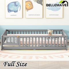 Bellemave® Full Size Montessori Floor Bed with Safety Guardrails and Door