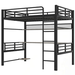 Bellemave® Full Size Metal Loft Bed Frame with Storage Shelf and LED Light