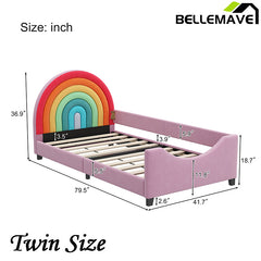 Bellemave® Twin Size Rainbow Upholstered Daybed,Cute Style Princess Bed