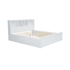 Bellemave® King Size Wood Platform Bed with Multi-storage Headboard, USB and Drawers