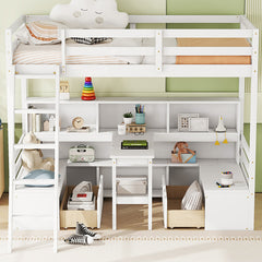 Bellemave® Twin Size Loft Bed with Storage Shelves, Drawers, Seat And Desk