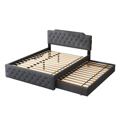 Bellemave® Queen Size Upholstered Platform Bed with Twin Size Trundle Bed and USB Ports , Decorate with Copper Nails