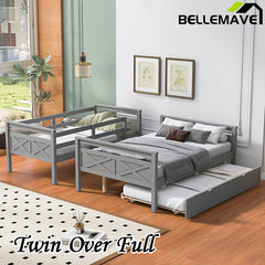 Bellemave® Twin over Full Bunk Bed with Ladder, Safety Guardrail and Twin Size Trundle