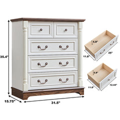 Bellemave® Farmhouse Style 5 Drawer Dresser Chest with Base