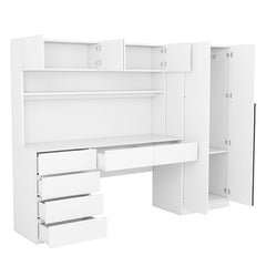 Bellemave® 2 Door Wooden Storage Desk Wardrobe for Bedroom with Shelves and 8 Drawers