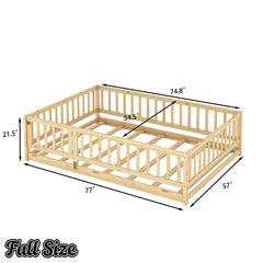 Bellemave® Twin Size Floor Bed Frame with Door and Slats,Wood Kids Montessori Floor Bed with Safety Guardrails Bellemave®