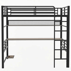 Bellemave® Full Size Metal Loft Bed Frame with Storage Shelf and LED Light