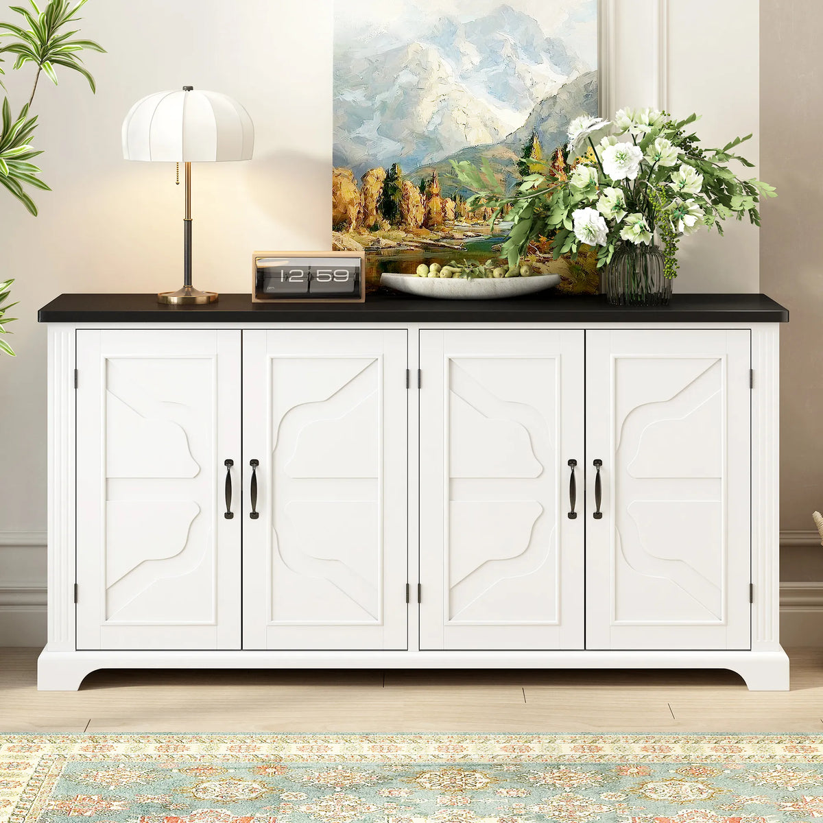 Bellemave® Country Style Wooden Sideboard with Pine Doors and Legs