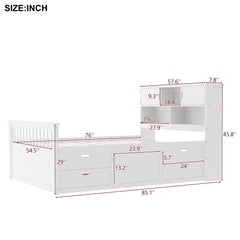 Bellemave® Full Size Captain Platform Bed with Storage Bookcases and Shelves,Four Drawers