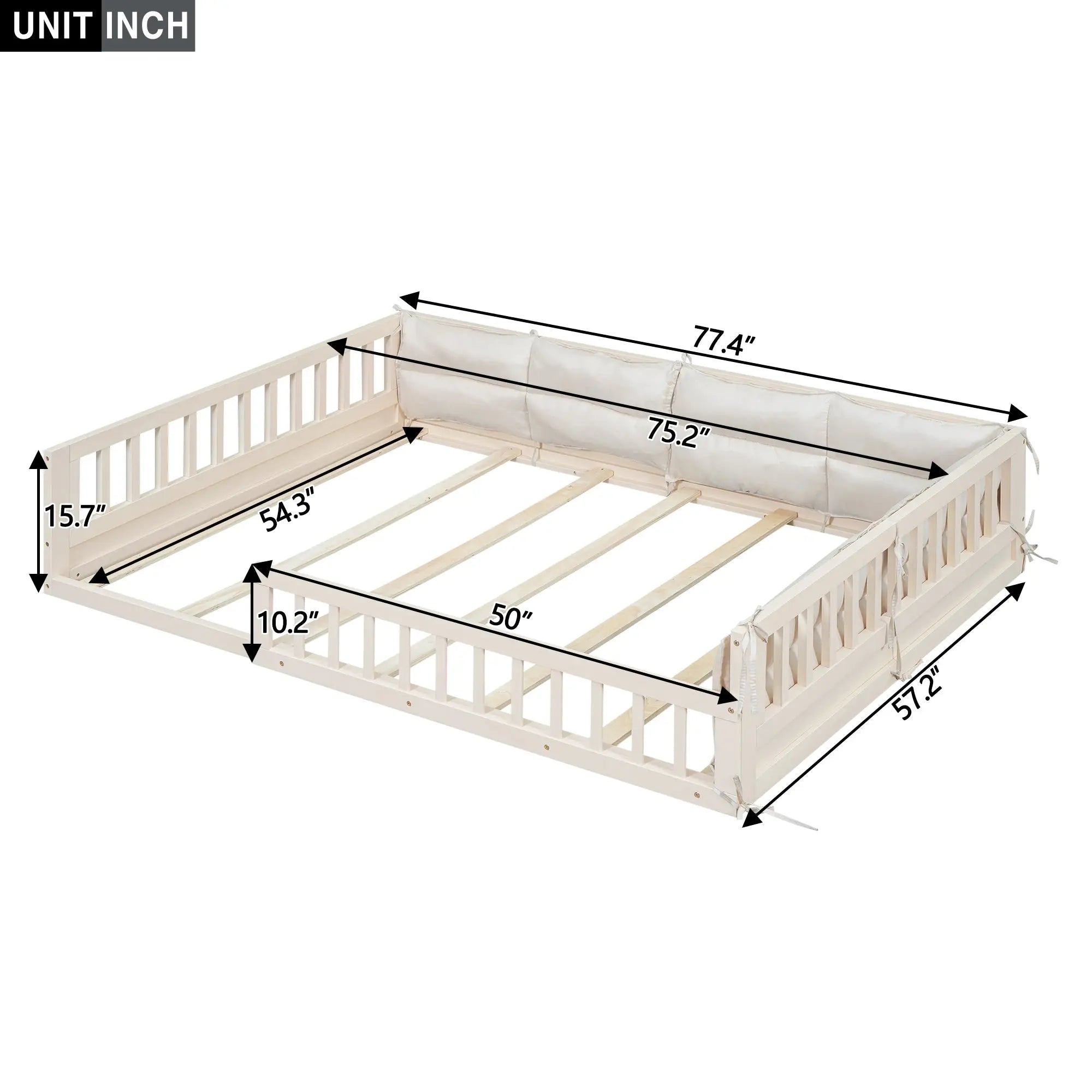 Bellemave® Full Size Wood Floor Bed with Guardrail and Pillow Bellemave®