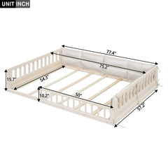 Bellemave® Full Size Wood Floor Bed with Guardrail and Pillow Bellemave®