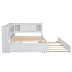 Bellemave® Full Size Wood Daybed with Storage Shelves, USB, LED and Trundle