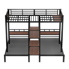Bellemave® Metal Triple Bunk Bed with Shelf, Storage Stairs & Safety Guardrails, Black Bellemave