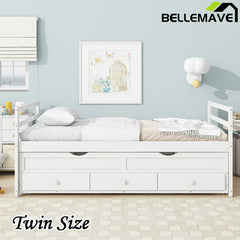 Bellemave® Twin Size Pine Wood Daybed with Trundle and Three Storage Drawers