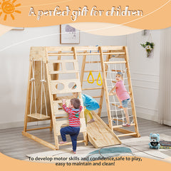 Bellemave® Toddler Indoor Wooden Gym 8 in 1 Indoor Playground Climbing Toy Set with Slide Swing Climbing Net Rings