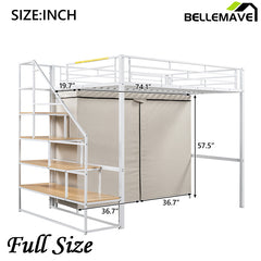 Bellemave® Metal Loft Bed with Wardrobe and Storage Shelves