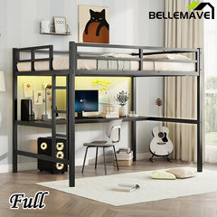 Bellemave® Metal Loft Bed with Power Outlet and LED Lighted