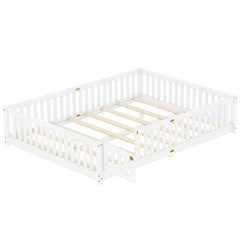 Bellemave® Queen Size Montessori Floor Bed with Safety Guardrails and Door