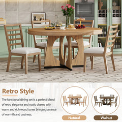 Bellemave® 5-Piece Retro Rustic Functional Dining Set, 1 Extendable Table with a 16" Leaf and 4 Upholstered Chairs