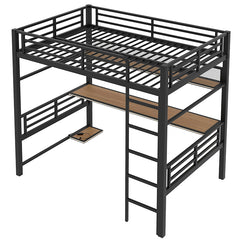 Bellemave® Full Size Metal Loft Bed Frame with Storage Shelf and LED Light