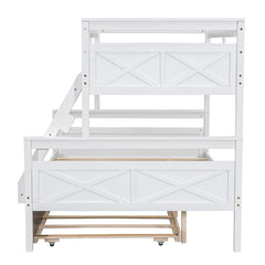 Bellemave® Twin over Full Bunk Bed with Ladder, Safety Guardrail and Twin Size Trundle