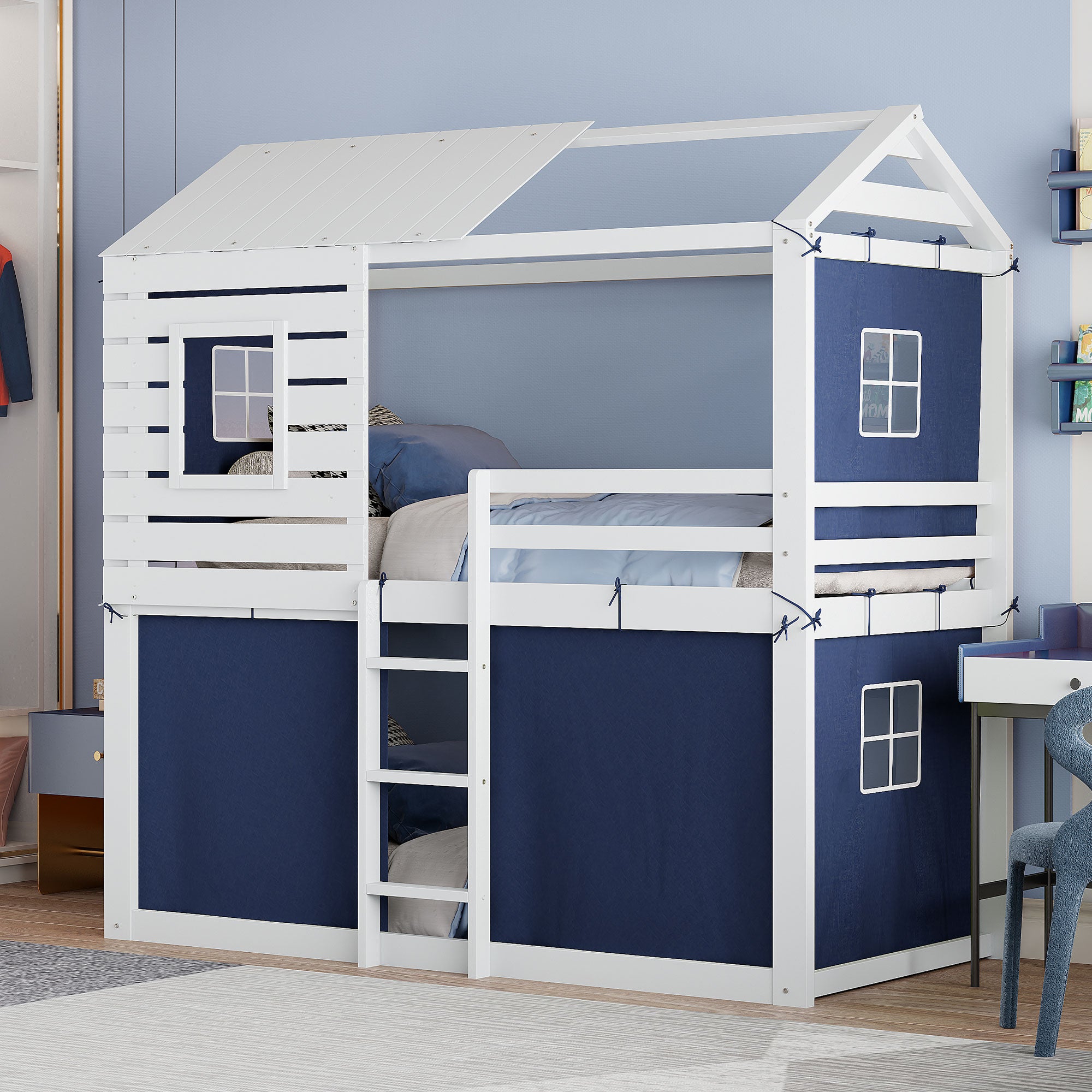 Bellemave® Wood House Bunk Bed with Tent Bellemave®