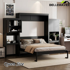 Bellemave® Queen Size Murphy Bed with Desk, Vanity and Cabinets