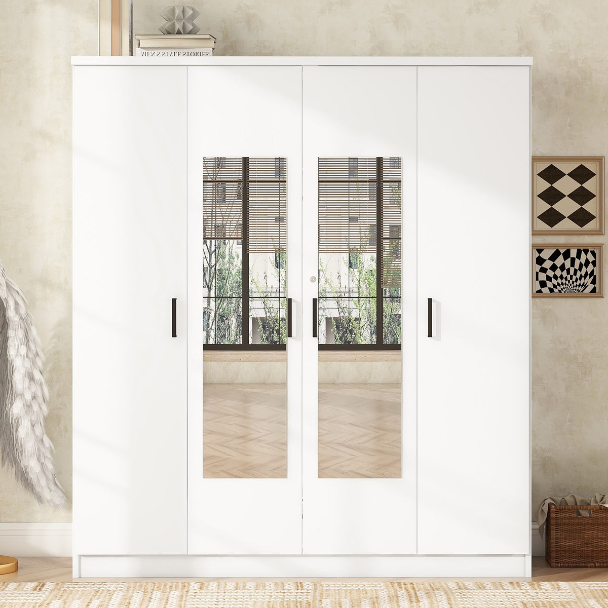 Bellemave® 4-Door Mirror Wardrobe with Shelves Bellemave®