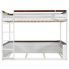 Bellemave® Queen Size Wooden Bunk Bed with Built-in Shelves,Storage Box,LED Light and USB Charging Station