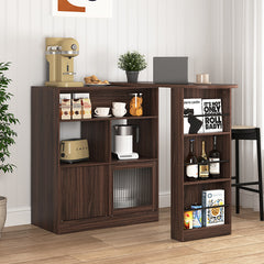 Bellemave® Modern Bar Cabinet with Rotating Top, 6 Storage space and 2 Ribbed Glass Door