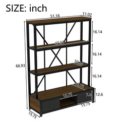 Bellemave® 3-Shelf Metal Vintage Industrial Style Bookcase with Drawers and LED Light