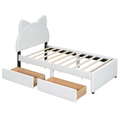 Bellemave® Upholstered Platform Bed with Cartoon Ears Shaped Headboard and 2 Drawers Bellemave®