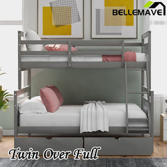 Bellemave® Twin over Full Bunk Bed with Ladder, Safety Guardrail and 2 Storage Drawers