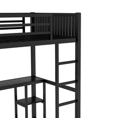 Bellemave® Metal Loft Bed with Built-in Wardrobe, Desk and Storage Shelves