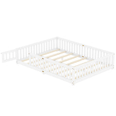 Bellemave® Queen Size Montessori Floor Bed with Safety Guardrails and Door