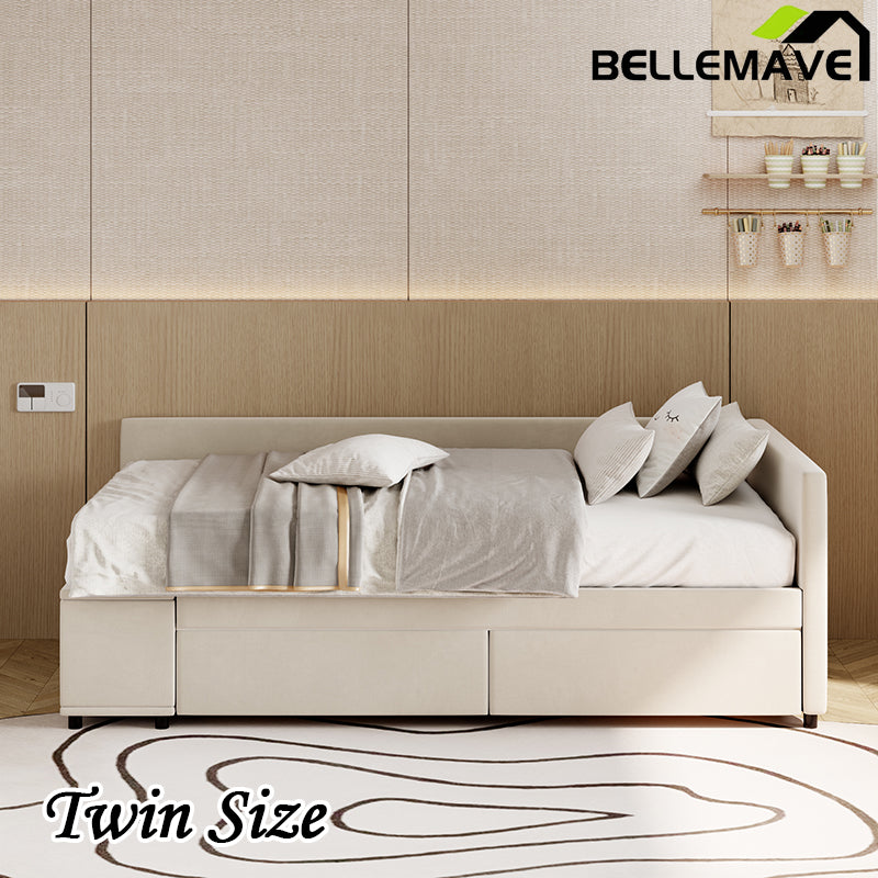 Bellemave® Twin size L-Shaped Upholstered Daybed with Storage and Drawers