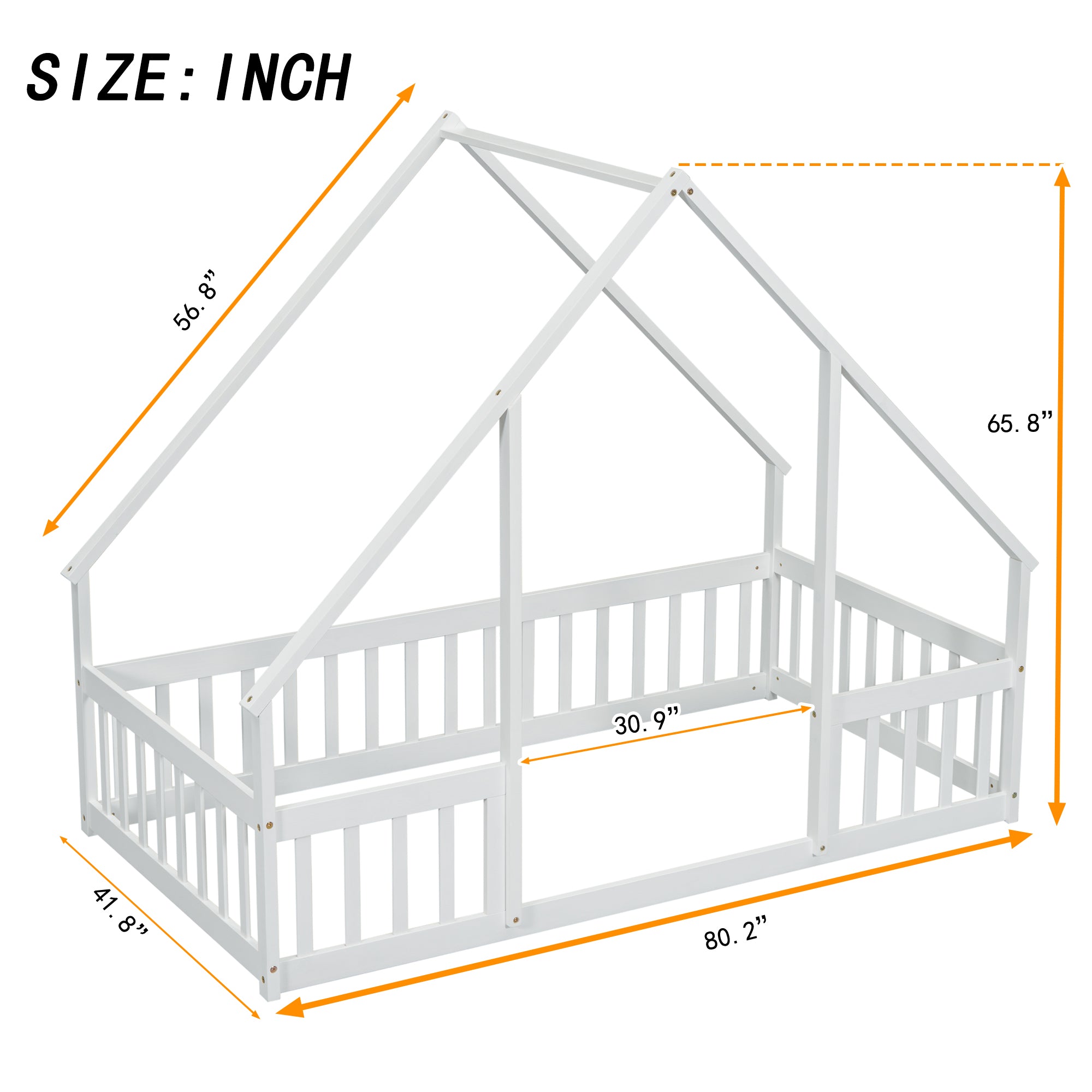 Bellemave® Wood House-Shaped Floor Bed with Fence, Guardrails Bellemave®