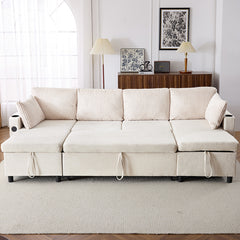 Bellemave® 111.8" Sectional Sofa Pull-Out Sofa Bed with Large Storage Space, Two USB Ports and Two Cup Holders