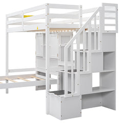 Bellemave® Twin Size Loft Bed with Built-in Desk and Staircase, Storage Compartments and Shelves