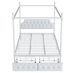 Bellemave® Metal Canopy Platform Bed with Upholstered Headboard and Two Storage Drawers