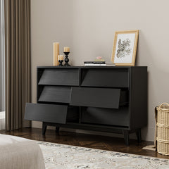 Bellemave® 6 Drawer Double Dresser Features Vintage-style and Bevel Design