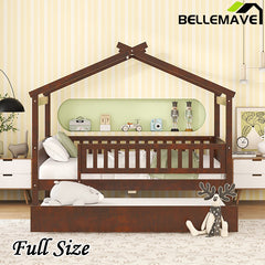 Bellemave® Wooden House Bed with Trundle Bed