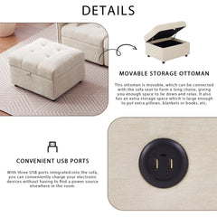 Bellemave® 96.45" Modular Sofa Couch with Three USB Ports, a Removable Storage Ottoman and Five Back Pillows Bellemave®