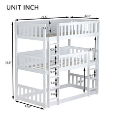 Bellemave® Twin over Twin over Twin Rubber Wood Triple Bunk Bed with Ladders and Guardrails(Detachable)