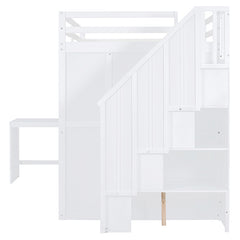 Bellemave® Full Size Loft Bed with Wardrobe,Desk and Shelves