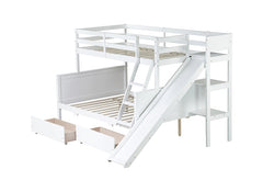 Bellemave® Twin over Full Rubber Wood Bunk Bed with 2 Drawers, Slide, Shelves, Ladder